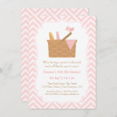 ピンクシェブロンピクニックバースデーパーティ招待状 招待状 (正面/裏面)