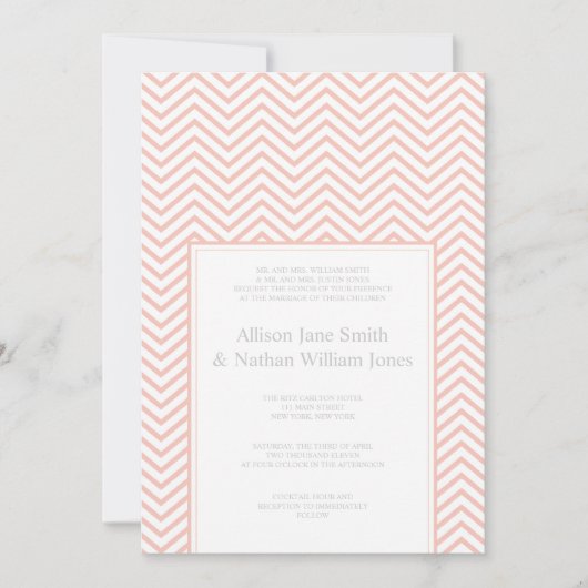 ピンクシェブロンプリント結婚式招待状 招待状 (正面)