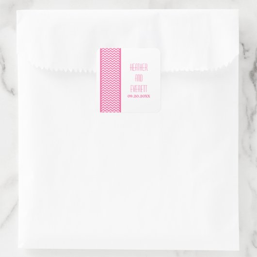 ピンクシェブロン縁ど結婚式用シール スクエアシール (バッグ)