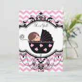 ピンクシェブロン赤ちゃんガールシャワー 招待状 (スタンド正面)