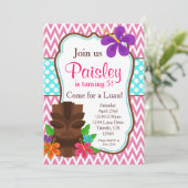 ピンクシェブロン、ティキマンルアウ(ハワイ式宴会)誕生パーティー 招待状 (スタンド正面)