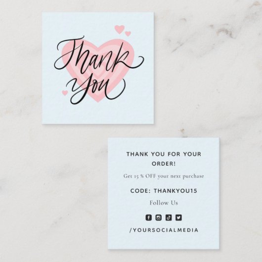 ピンクシェードハートモダントレンディーサンキューロマンチック スクエア名刺 (正面/裏面)