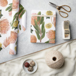 ピンクシオンプロテア植物模様 ラッピングペーパー