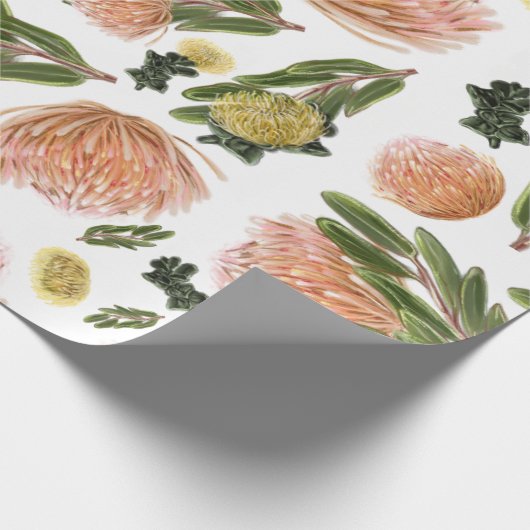 ピンクシオンプロテア植物模様 ラッピングペーパー (角)