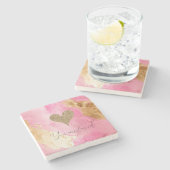 ピンクシガーリーックグラム金ゴールドグリッターハート ストーンコースター (横)