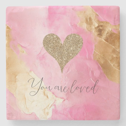 ピンクシガーリーックグラム金ゴールドグリッターハート ストーンコースター (正面)