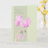 ピンクシクラメンズグリーン誕生日カード カード (黄色い花)