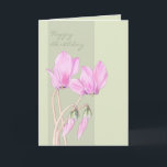 ピンクシクラメンズグリーン誕生日カード カード<br><div class="desc">イラストレーションは、ピンクの花びらを持つ、美しく繊細で甘いシクラメンの花。花好きや特別な日に贈る素敵な贈り物。次のものにも一致します。</div>
