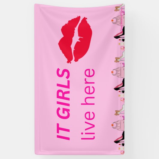 ピンクシックな女の子パーティー口紅ドルムサイン 横断幕 (縦)