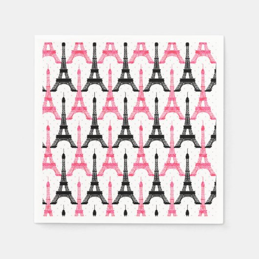 ピンクシックエッフェルタワーパーティー紙ナプキン スタンダードカクテルナプキン (正面)