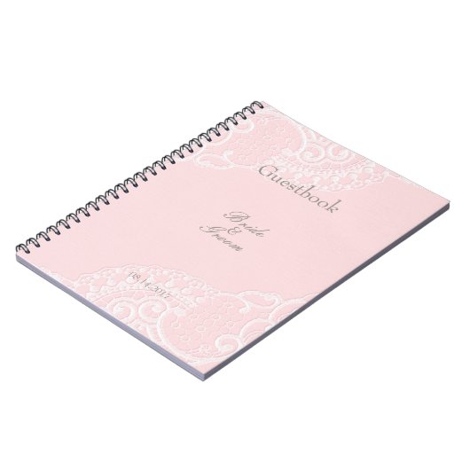 ピンクシックエレガントヴィンテージレ結婚ースのゲストブック ノートブック (左側)