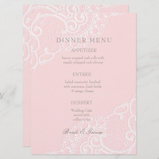 ピンクシックエレガントヴィンテージレ結婚ースのメニュー メニュー (正面/裏面)