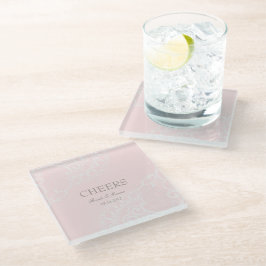 ピンクシックエレガントヴィンテージレ結婚ース応援 ガラスコースター