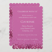 ピンクシックグリッタースパークル誕生日 招待状 (正面/裏面)