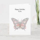 ピンクシックシルバーバタフライ誕生日 カード (正面)