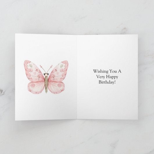 ピンクシックシルバーバタフライ誕生日 カード (内部)