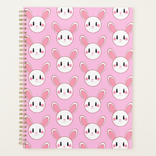 ピンクシックモダンかわいいフワフワのウサギ プランナー手帳 (正面)
