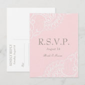 ピンクシックヴィンテージエレガントレースウェディングRSVP インビテーションポストカード (正面/裏面)