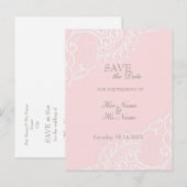 ピンクシックヴィンテージエレガントレースSAVE the Date 案内ポストカード (正面/裏面)