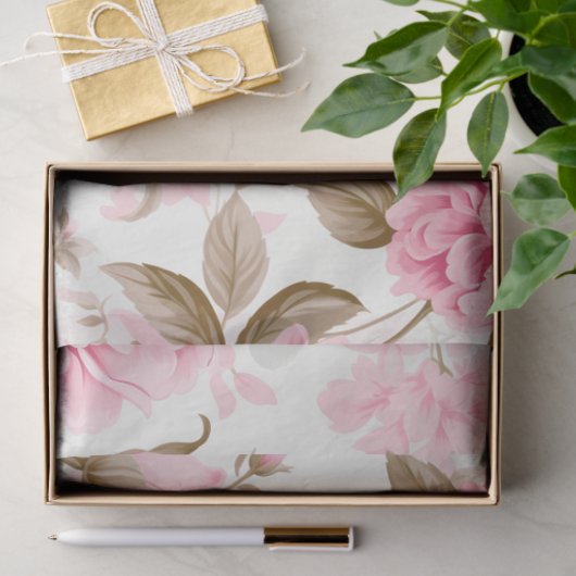 ピンクシックヴィンテージスタイル花模様 薄葉紙 (ギフト)