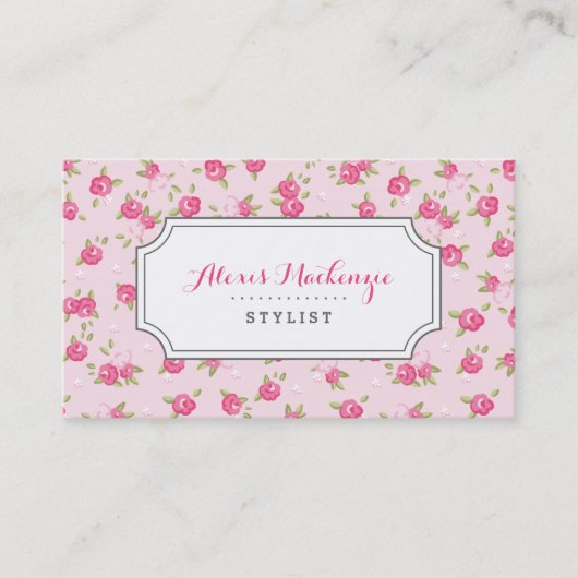 ピンクシックヴィンテージフローラプリント 名刺 (正面)