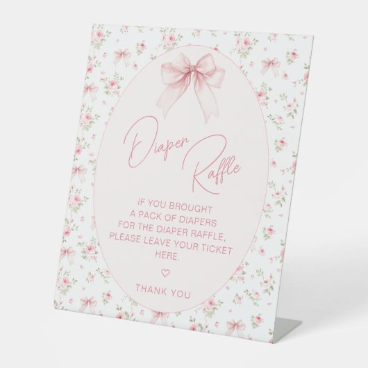 ピンクシック弓バラベビーガールシャワーオムツラッフル 台座サイン (正面)