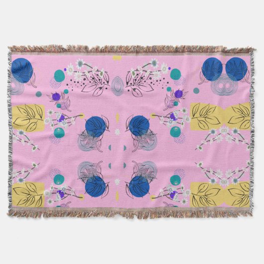ピンクシック抽象芸術フローラルパターン スローブランケット (正面)