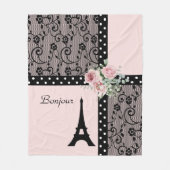 ピンクシック水玉模様パリボンジュールブランケット フリースブランケット (正面)