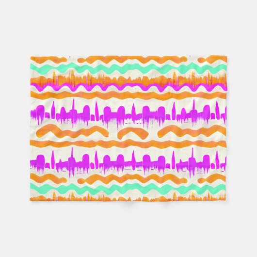 ピンクシティアーバンマラルグラフィティ通りアートパターン フリースブランケット (正面(横))