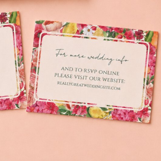 ピンクシトラスフラワーの結婚式詳細同封カード エンクロージャーカード