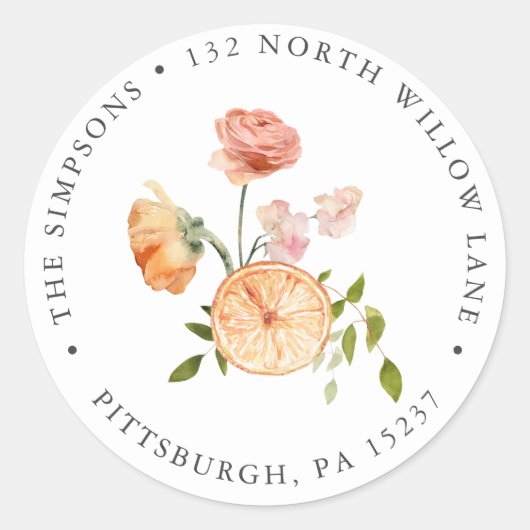 ピンクシトラス差出人住所クラシックラウンドステッカー ラウンドシール (正面)