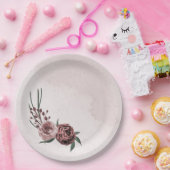 ピンクシナモンバラホワイトフローラ結婚ズ ペーパープレート (パーティー)