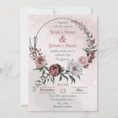 ピンクシナモンバラホワイトフローラ結婚リース 招待状 (正面)