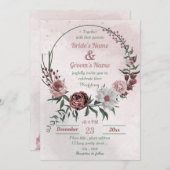 ピンクシナモンバラホワイトフローラ結婚リース 招待状 (正面/裏面)