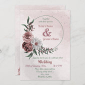 ピンクシナモンバラホワイトフローラ結婚リース 招待状 (正面/裏面)