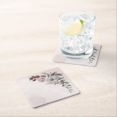 ピンクシナモンバラ白フローラ スクエアペーパーコースター (インサイチュ)