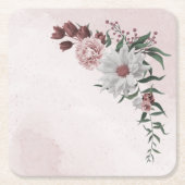 ピンクシナモンバラ白フローラ スクエアペーパーコースター (正面)