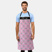 ピンクシフォンホワイト水玉模様弓パーソナライズされた エプロン (着用した状態)