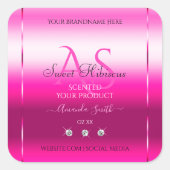 ピンクシメリー製品ラベルのダイヤモンドとイニシャル スクエアシール (正面)