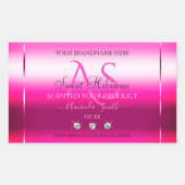 ピンクシメリー製品ラベルのダイヤモンドとイニシャル 長方形シール (正面)