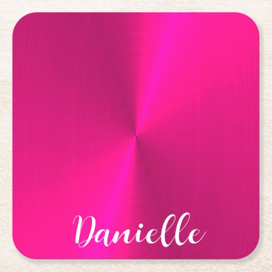 ピンクシャイニーフェイクメタル名前をカスタムする スクエアペーパーコースター (正面)