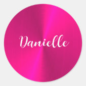 ピンクシャイニーフェイクメタル名前をカスタムする ラウンドシール (正面)