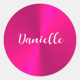 ピンクシャイニーフェイクメタル名前をカスタムする ラウンドシール