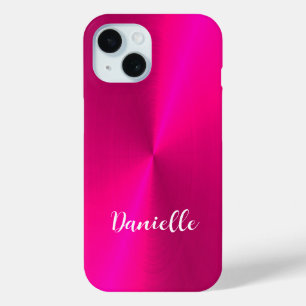 ピンクシャイニーフェイクメタル名前をカスタムする iPhone 15ケース