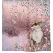 ピンクシャイニーヴィンテージ春鹿さくらんぼ花 シャワーカーテン (正面)