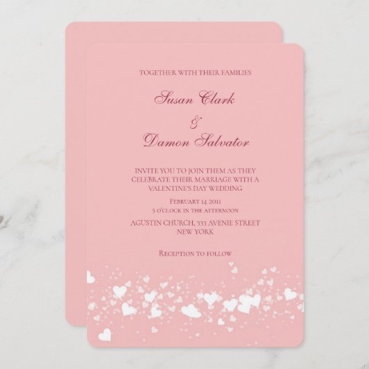 ピンクシャインハートバレンタインデー 招待状 (正面/裏面)