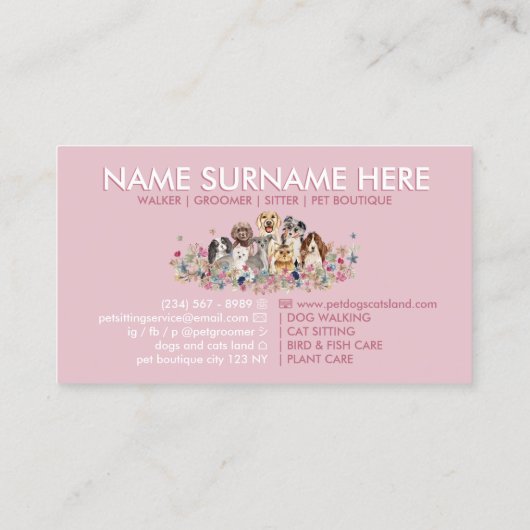 ピンクシャドウドッググルーミング歩く座 名刺 (裏面)