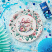 ピンクシャビーかわいらしシックフローラ誕生日 ペーパープレート (パーティー)