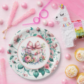 ピンクシャビーかわいらしシックフローラ誕生日 ペーパープレート (パーティー)