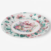 ピンクシャビーかわいらしシックフローラ誕生日 ペーパープレート (アングル)